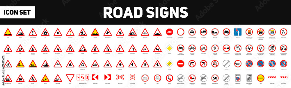 Big set of road signs on white background Big set of road signs on white background