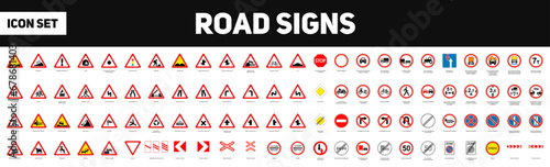 Big set of road signs on white background photo