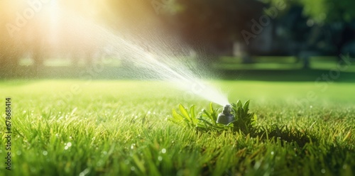  sprinkler spraying water on green grass photo