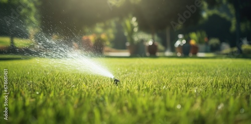  sprinkler spraying water on green grass