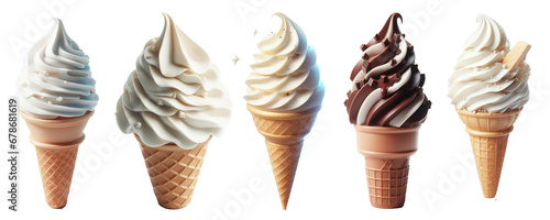 Set of ice cream in waffle cone isolated on transparent background. © JimzStd