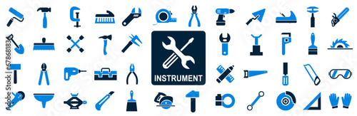 Instrument icons set. Construction tool sign collection, building, repair  – stock vector