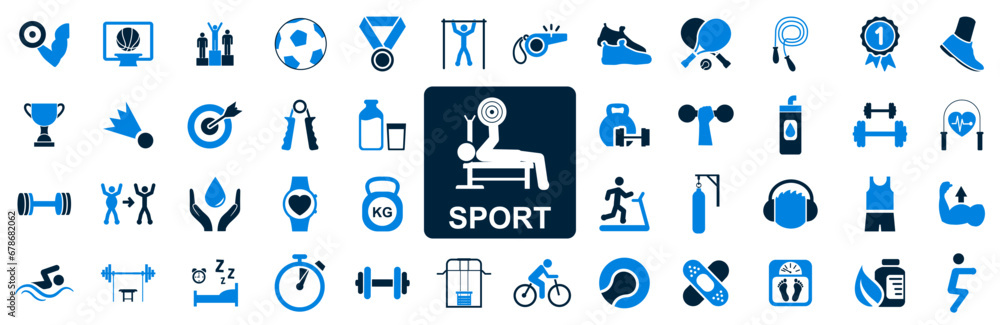 Sport icon set, sport workout training signs, gym symbol – stock vector - obrazy, fototapety, plakaty 