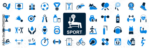 Sport icon set, sport workout training signs, gym symbol – stock vector