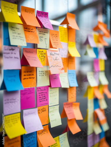 Colorful sticky notes on a wall photo