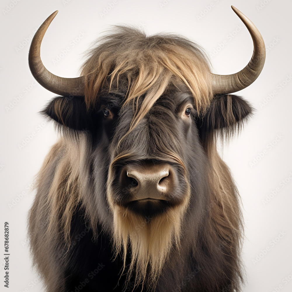 a long haired Yak Buffalo portrayed in studio on a white background tion created with Generative Ai a long haired Yak Buffalo portrayed in studio on a white background tion created with Generative Ai