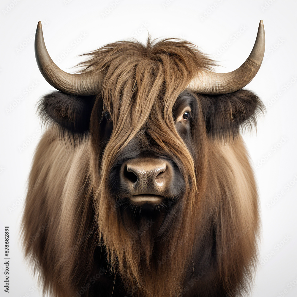 a long haired Yak Buffalo portrayed in studio on a white background tion created with Generative Ai a long haired Yak Buffalo portrayed in studio on a white background tion created with Generative Ai
