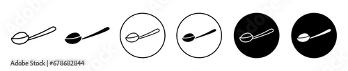 Full spoon icon set. Teaspoon front view vector symbol. Sugar powder spoon sign in black filled and outlined style. photo