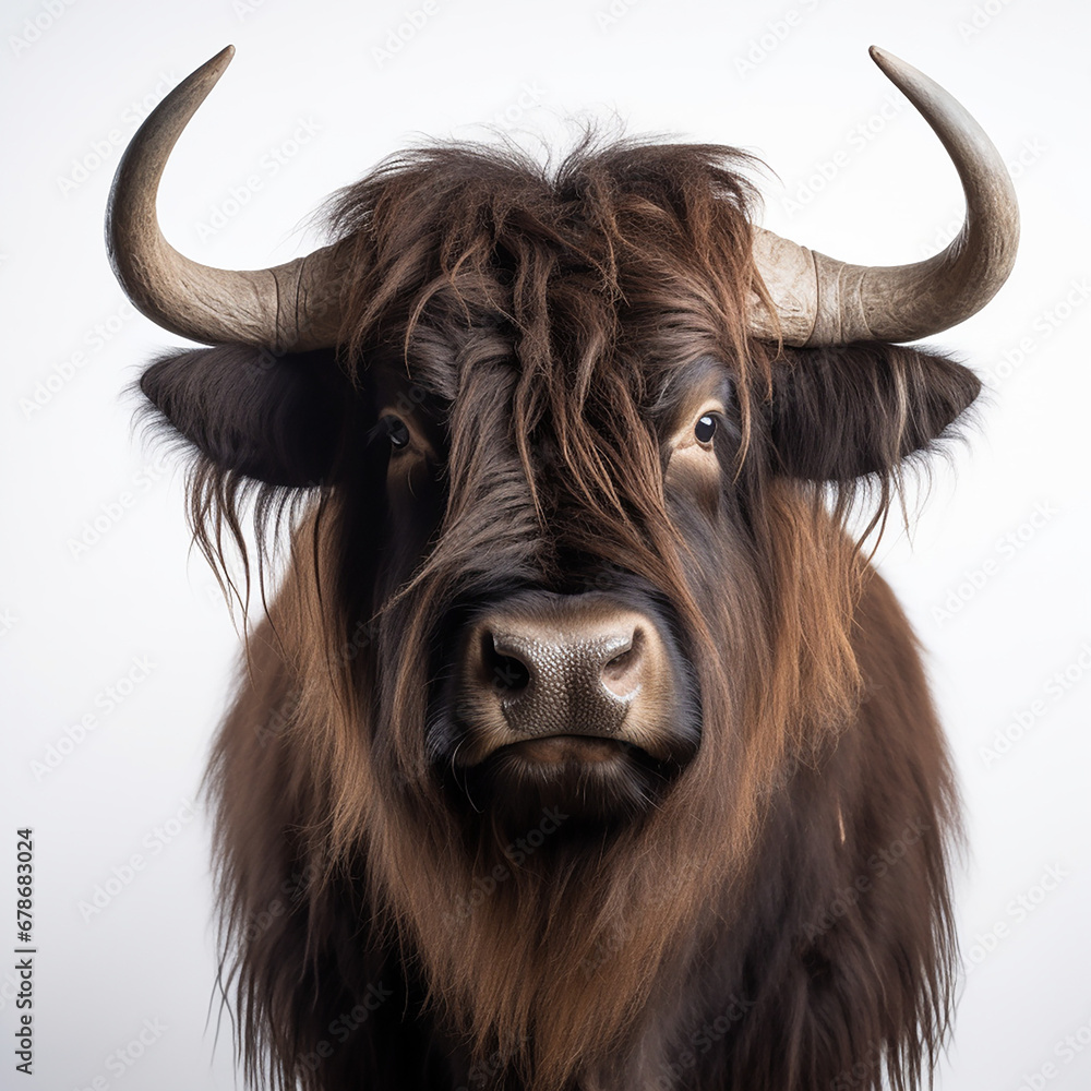 a long haired Yak Buffalo portrayed in studio on a white background tion created with Generative Ai a long haired Yak Buffalo portrayed in studio on a white background tion created with Generative Ai