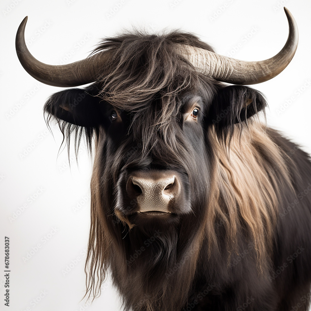 a long haired Yak Buffalo portrayed in studio on a white background tion created with Generative Ai a long haired Yak Buffalo portrayed in studio on a white background tion created with Generative Ai