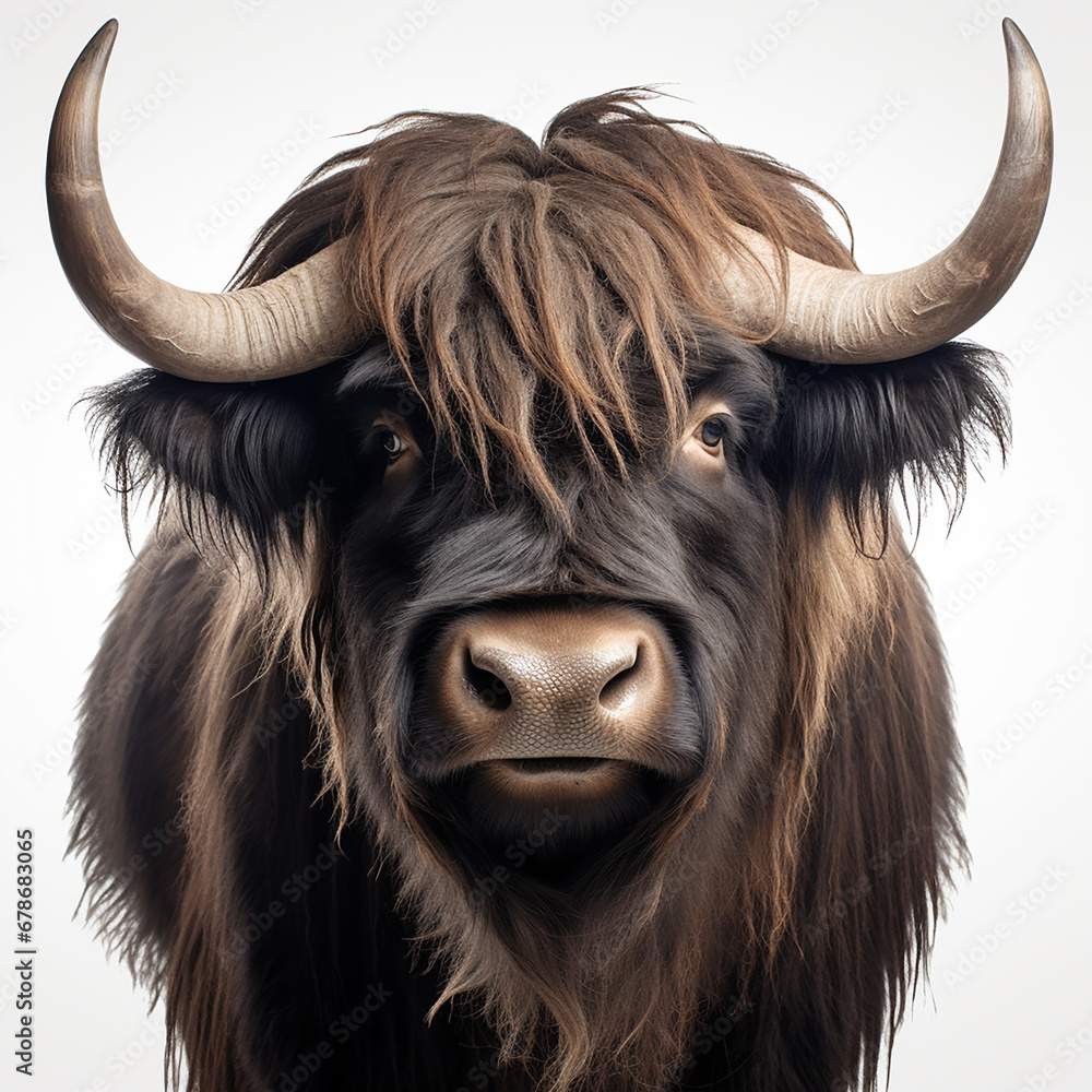 a long haired Yak Buffalo portrayed in studio on a white background tion created with Generative Ai a long haired Yak Buffalo portrayed in studio on a white background tion created with Generative Ai