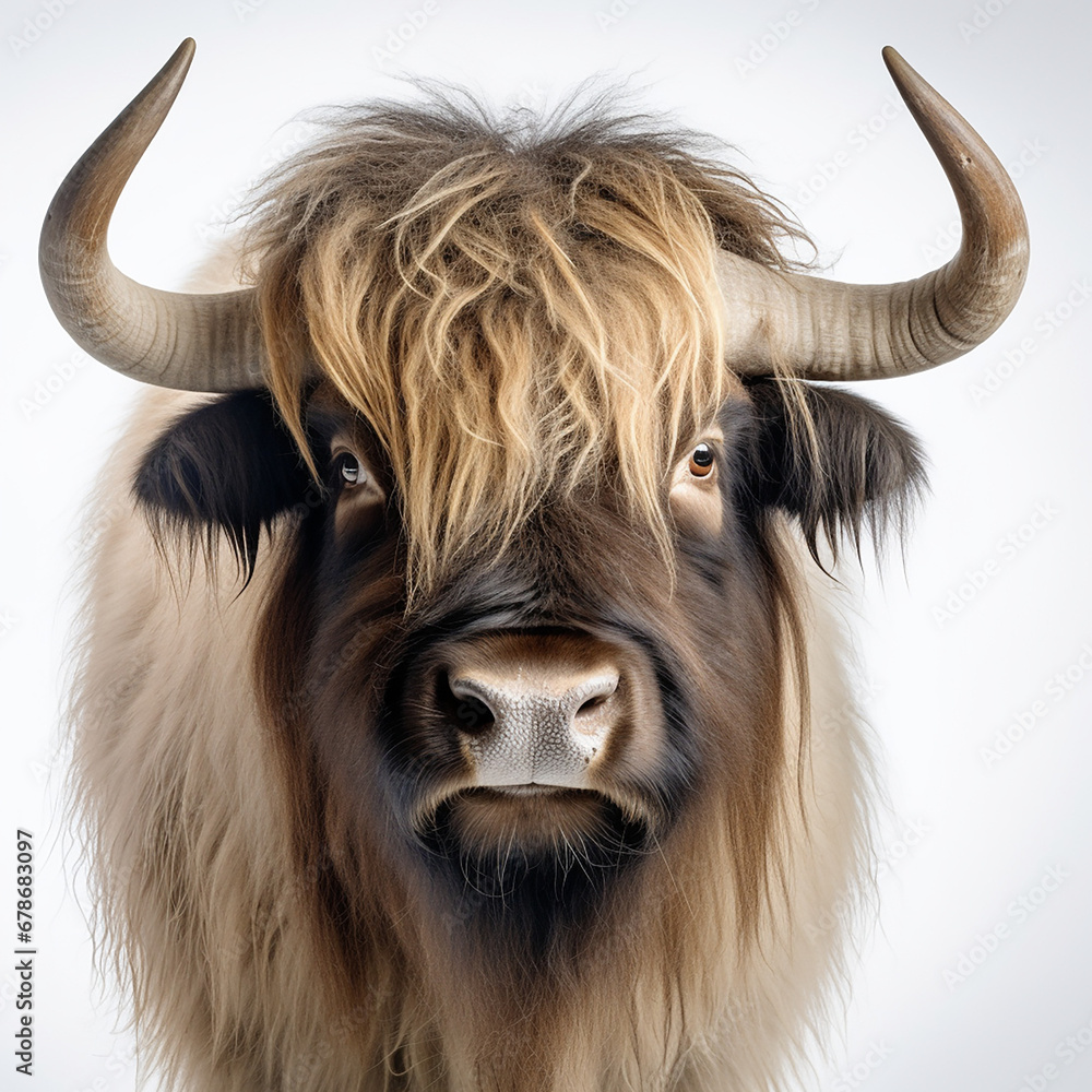 a long haired Yak Buffalo portrayed in studio on a white background tion created with Generative Ai a long haired Yak Buffalo portrayed in studio on a white background tion created with Generative Ai