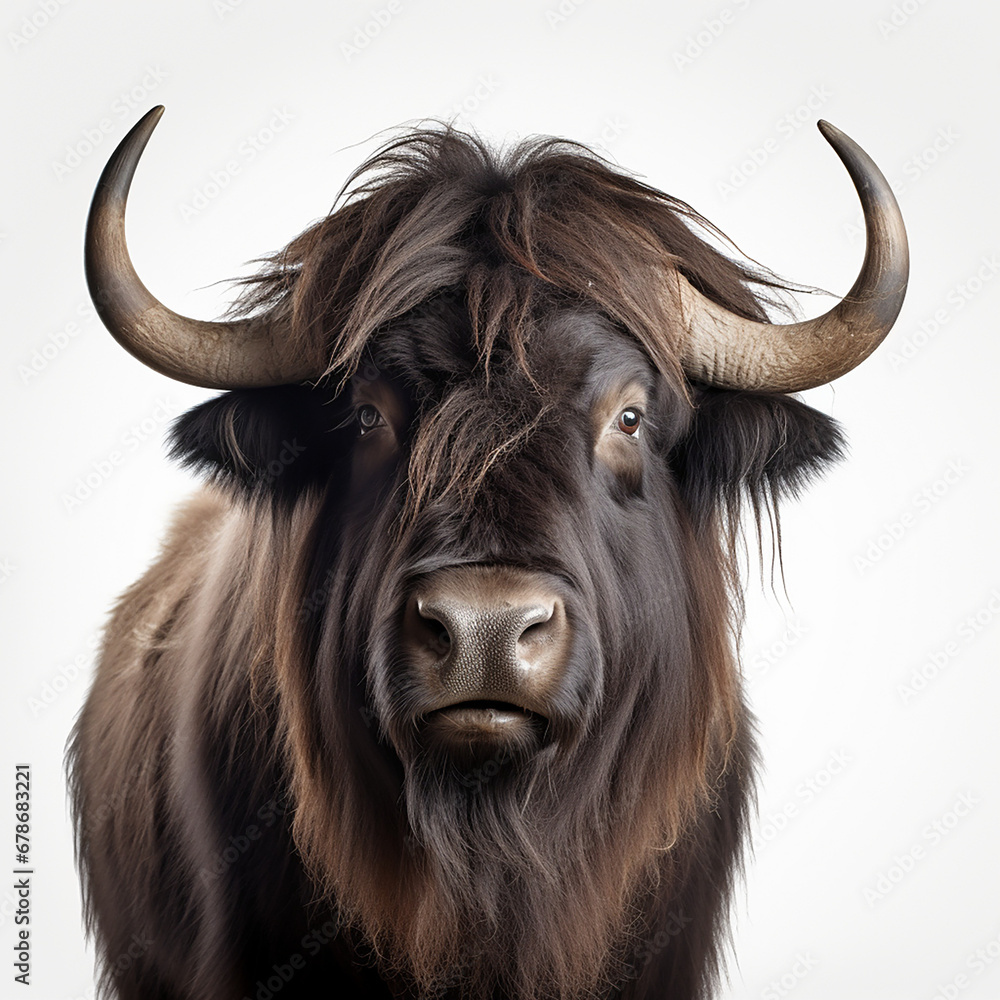 a long haired Yak Buffalo portrayed in studio on a white background tion created with Generative Ai a long haired Yak Buffalo portrayed in studio on a white background tion created with Generative Ai