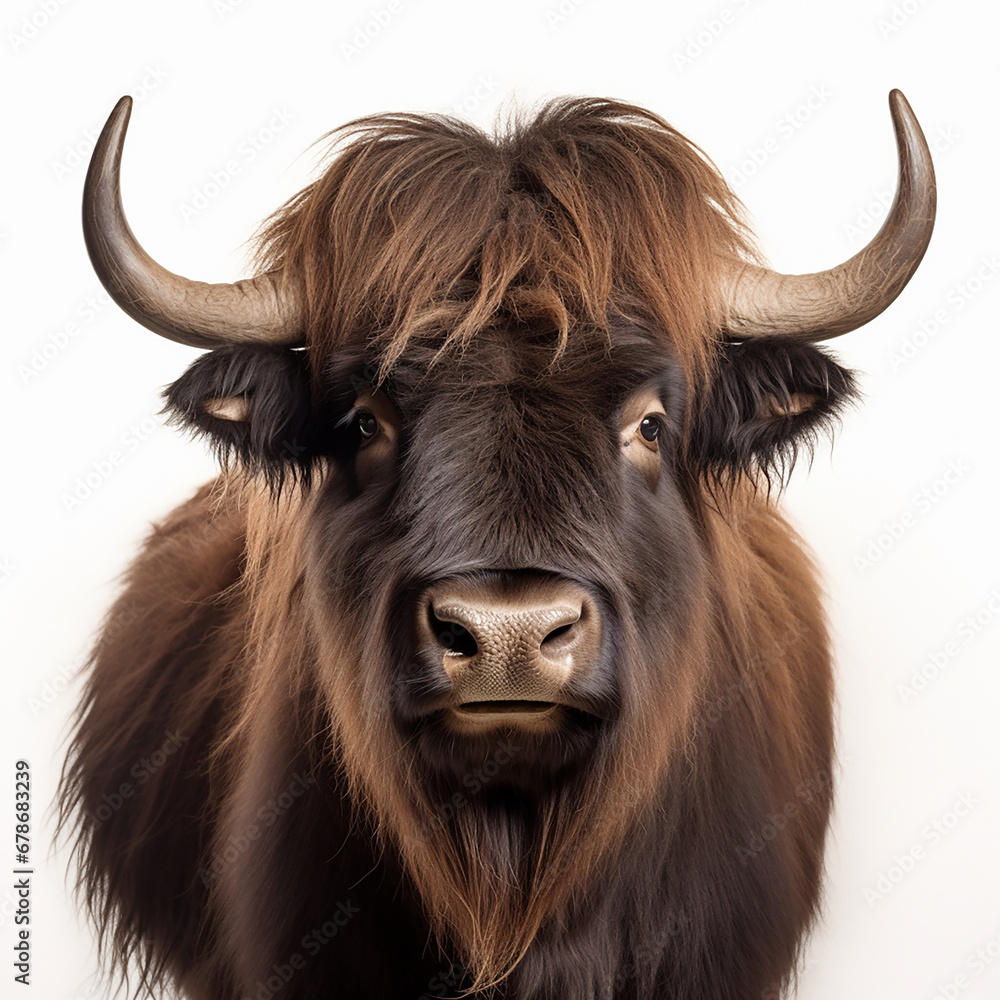 a long haired Yak Buffalo portrayed in studio on a white background tion created with Generative Ai a long haired Yak Buffalo portrayed in studio on a white background tion created with Generative Ai
