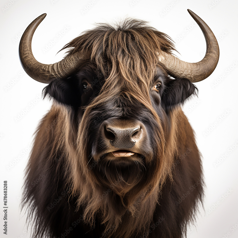 a long haired Yak Buffalo portrayed in studio on a white background tion created with Generative Ai a long haired Yak Buffalo portrayed in studio on a white background tion created with Generative Ai