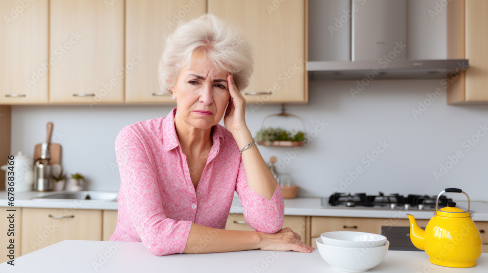 Troubled senior woman experiencing depression or headache Troubled senior woman experiencing depression or headache