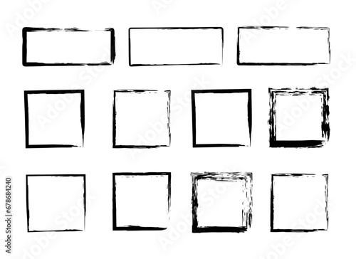 Grunge squares, frames set. Blank shapes for Banners, Insignias , Logos, Icons, Labels. Vector distress textures.