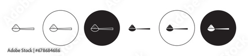 Full spoon line icon set. Teaspoon front view symbol in black color. photo