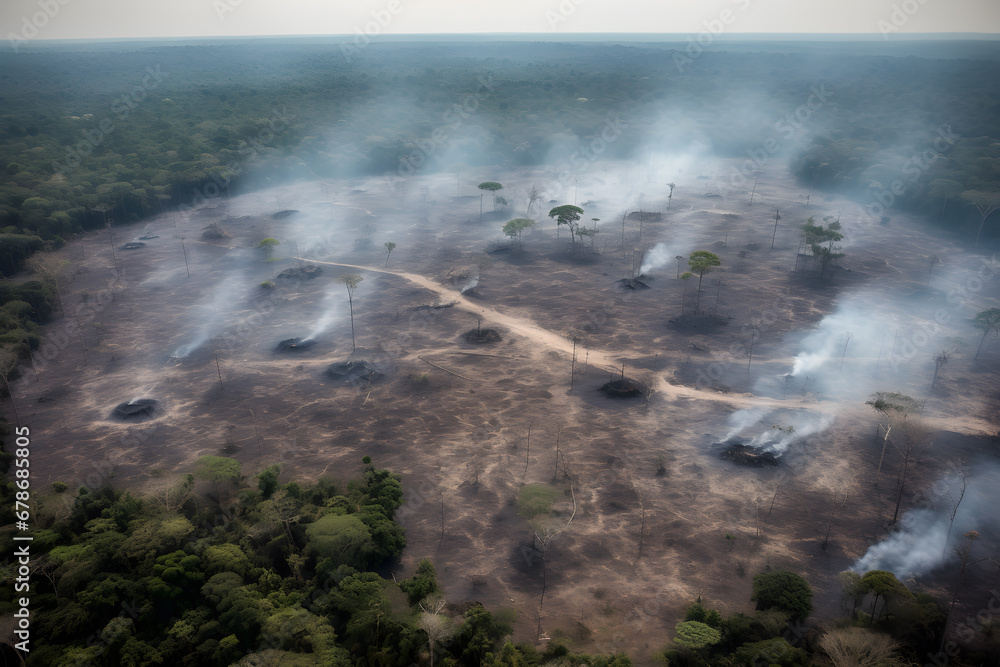 Obraz premium Forest burning, air pollution from wildfire smoke