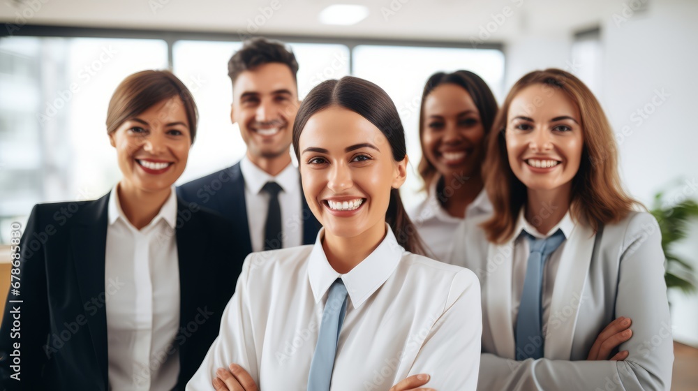 Portrait of successful group of business people at modern office looking at camera. Portrait of happy businessmen and satisfied businesswomen standing as a team. Multiethnic group of people smiling. Portrait of successful group of business people at modern office looking at camera. Portrait of happy businessmen and satisfied businesswomen standing as a team. Multiethnic group of people smiling.