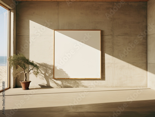 Vertical Empty Frame Mock-Up Template  Vertical Blank FrameTemplate In A Bright Interior  Aesthetic Blank Frame Mockup. Generative AI