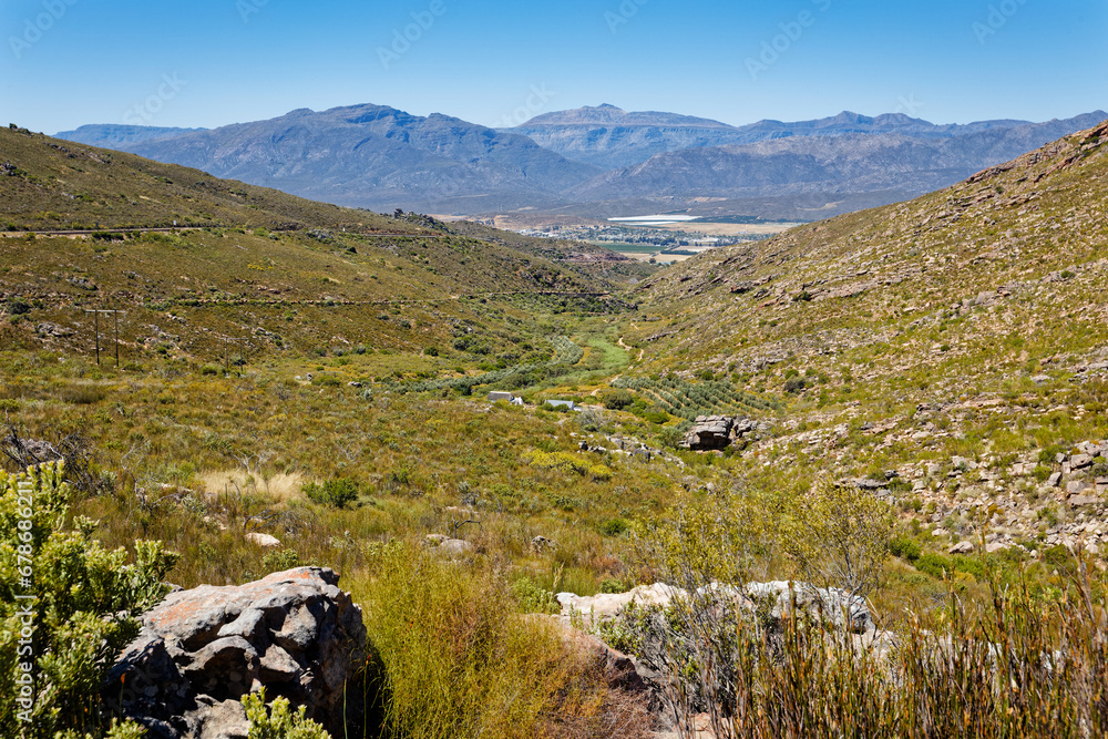 A beautiful view from Piekenierskloof pass over the valley, in Western Cape, South Africa.