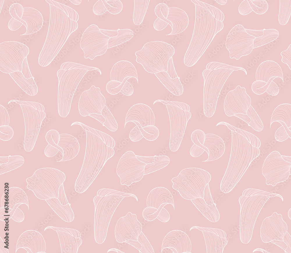 Pink pattern with  calla lilies, seamless background with line flowers