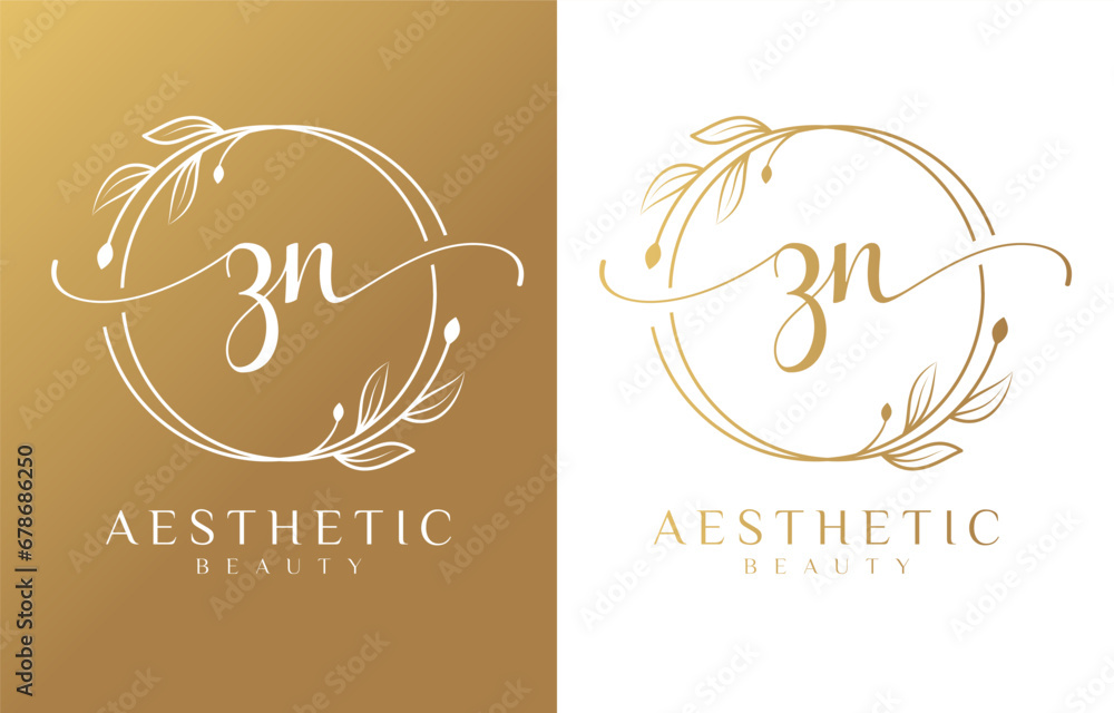 Letter ZN Beauty Logo with Flourish Ornament Letter ZN Beauty Logo with Flourish Ornament