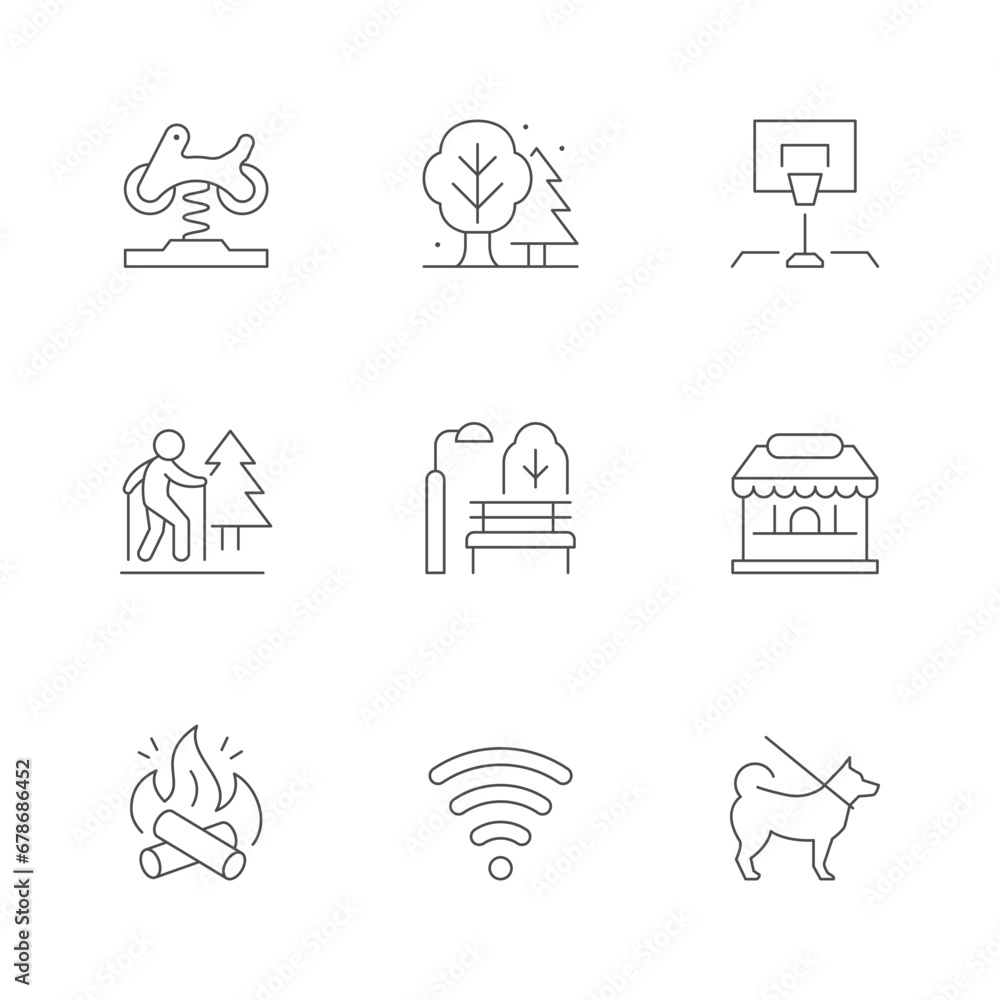 Set line icons of park