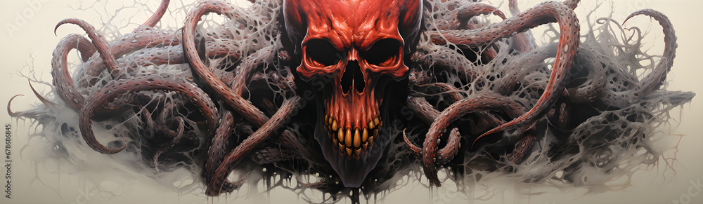 Naklejka premium Monster From Nightmares. llustration On The Theme Of Hell And Horror. Generative AI