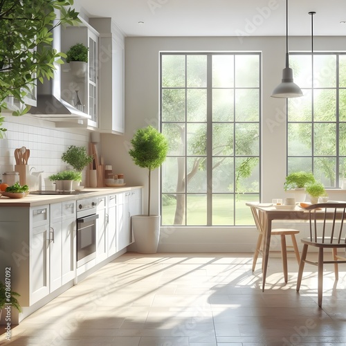 A bright and airy kitchen with natural light streaming in through the windows.