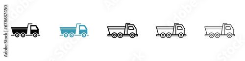 Tipper vector icon set. Garbage dumper truck symbol suitable for apps and websites.