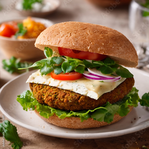 sandwich with falafel, herbs and cheese