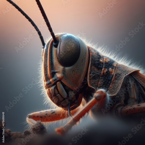 grasshopper on a leaf macro insect background © Deanmon