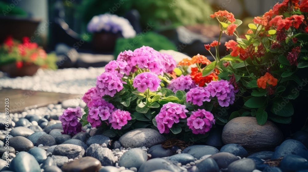 A Colorful Display of Blooming Flowers Amongst Natural Rocks