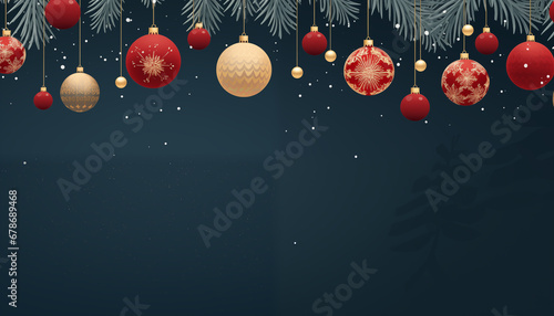 Christmas and New Year holiday background. Xmas greeting card. Christmas ornaments on blue background top view. Noel. Flat lay