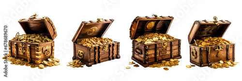 Treasure Chest Full of Gold Coins Isolated on a transparent background