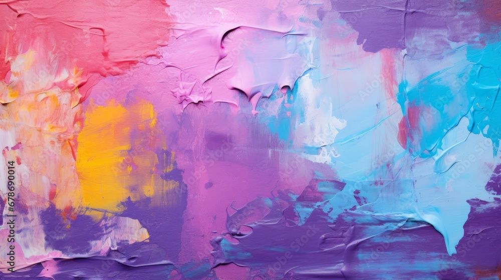 An Energetic Symphony of Colors: Abstract Painting in Purple, Pink, Yellow, and Blue