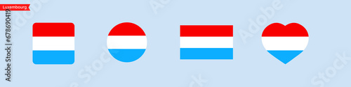 National flag of Luxembourg. Luxembourg flag icons for language selection. Israel flag in the shape of a square, circle, heart. Vector icons