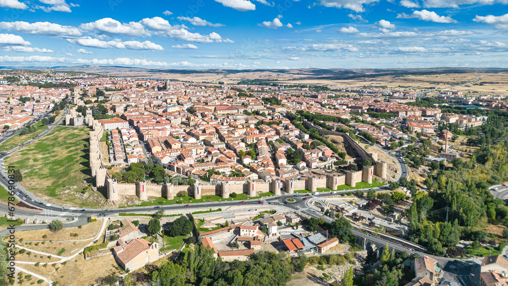 Panoramic view of the historic city of Avila, Castilla y Leon, Spain