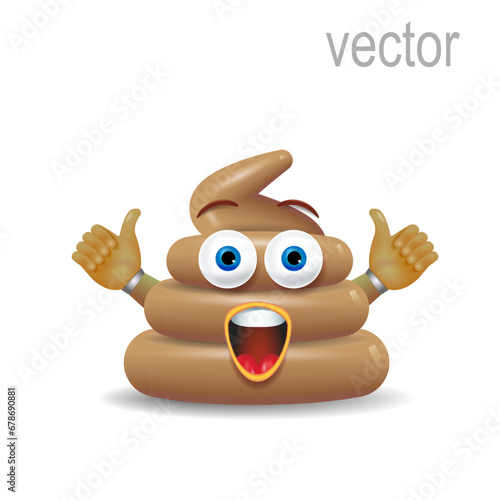 Brown poop, smiley face. Vector image, a place to copy.