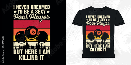 Funny Billiards Game Gift Retro Vintage Pool Player T-shirt Design