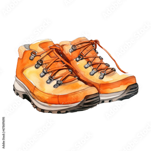 Summer hiking boots watercolor isolated on transparent background, png