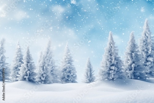 Christmas winter space of snow blurred background. Xmas tree with snow, holiday festive background.  © radekcho