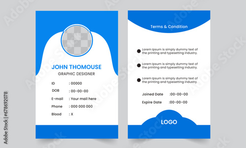 corporate Modern and simple business id card design. Employee Id card for your company. Professional employee identity badge with man avatar Office Id card, school id card Design.