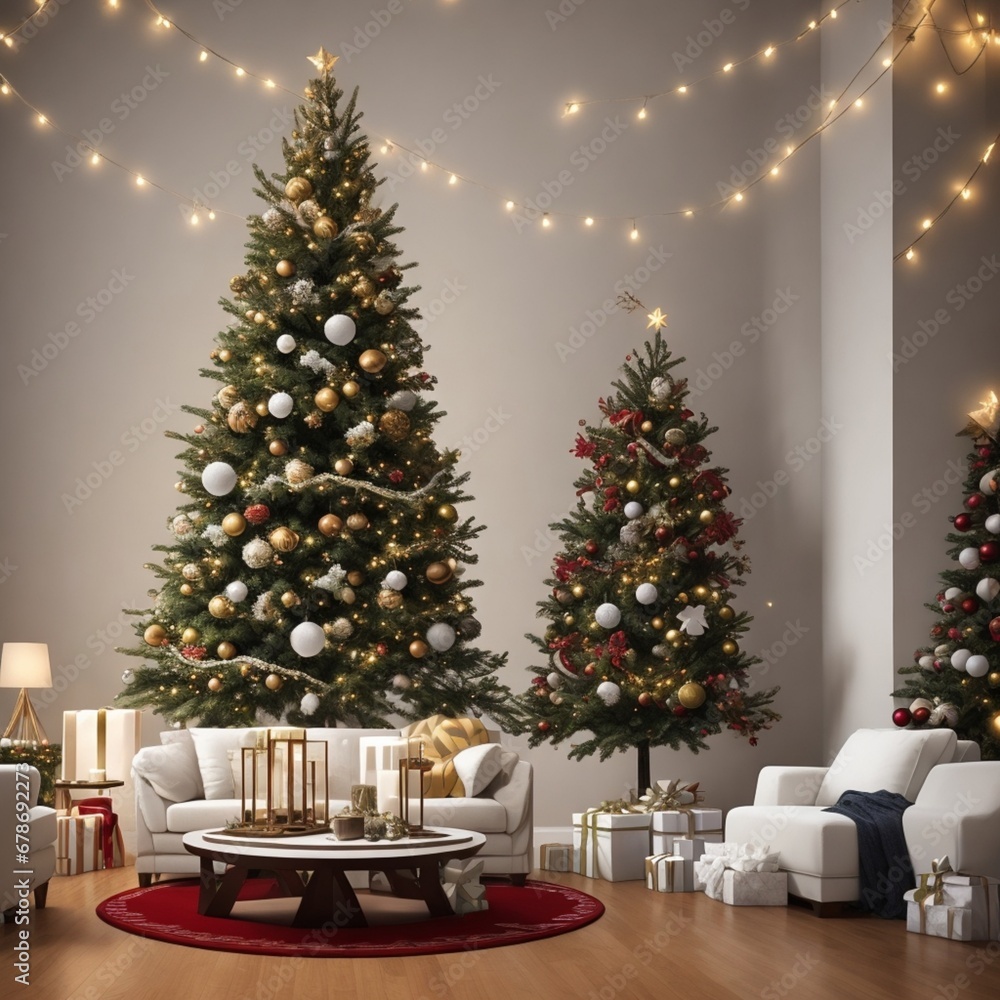 christmas table setting with christmas tree