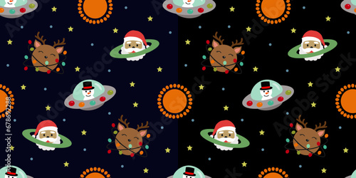 Cosmic Christmas seamless pattern, outer space holiday background