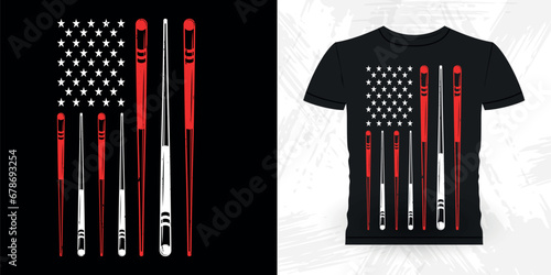 American Flag Funny Billiards Game Gift Retro Vintage Pool Player T-shirt Design