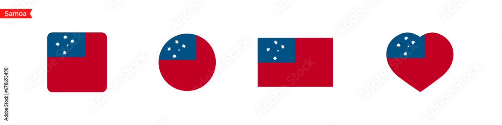 Samoa flag icons. Samoa flag set symbols. National symbol. Square, circle, heart shape flags. Vector isolated Samoa flag icons. Samoa flag set symbols. National symbol. Square, circle, heart shape flags. Vector isolated
