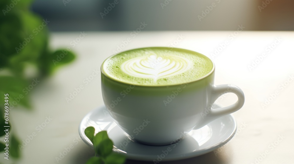 latte art cup green matcha green tea latte cup on table latte art cup green matcha green tea latte cup on table